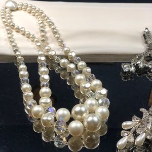 Vintage ivory pearl and crystal costume jewelry
